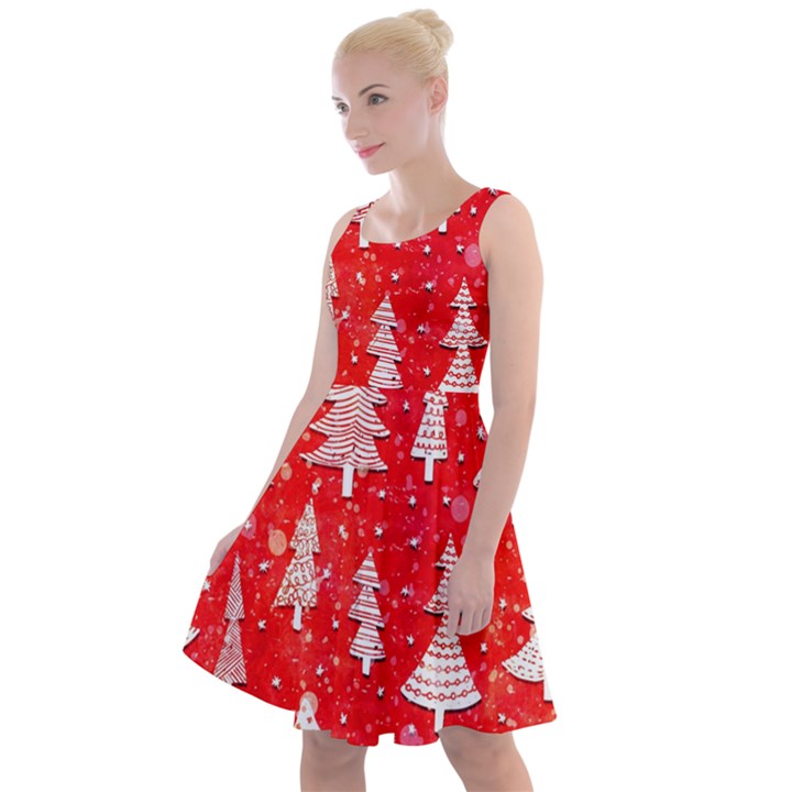 White And Red Trees, Adoxali, Christmas Knee Length Skater Dress