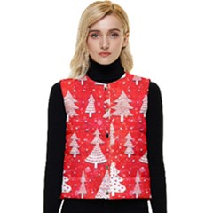 White And Red Trees, Adoxali, Christmas Women s Button Up Puffer Vest