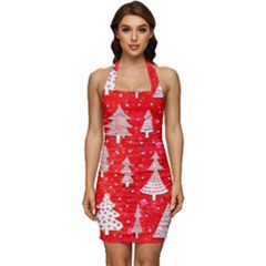 White And Red Trees, Adoxali, Christmas Sleeveless Wide Square Neckline Ruched Bodycon Dress