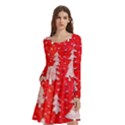 White And Red Trees, Adoxali, Christmas Long Sleeve Knee Length Skater Dress With Pockets View1