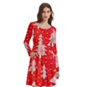 White And Red Trees, Adoxali, Christmas Long Sleeve Knee Length Skater Dress With Pockets View2