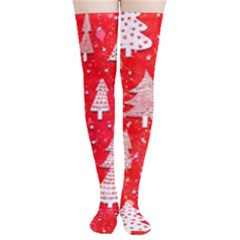 White And Red Trees, Adoxali, Christmas Thigh High Stockings