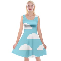 Clouds Blue Pattern Reversible Velvet Sleeveless Dress