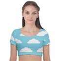 Clouds Blue Pattern Velvet Short Sleeve Crop Top  View1