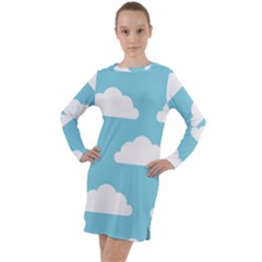 Clouds Blue Pattern Long Sleeve Hoodie Dress