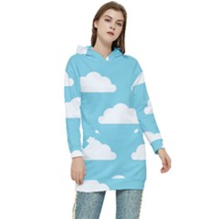 Clouds Blue Pattern Women s Long Oversized Pullover Hoodie