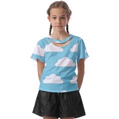 Clouds Blue Pattern Kids  Front Cut T-shirt by ConteMonfrey