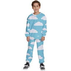 Clouds Blue Pattern Kids  Sweatshirt Set