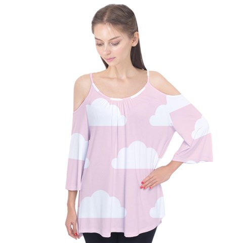 Clouds Pink Pattern Flutter Sleeve T-shirt by ConteMonfrey