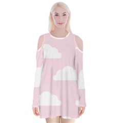 Clouds Pink Pattern Velvet Long Sleeve Shoulder Cutout Dress