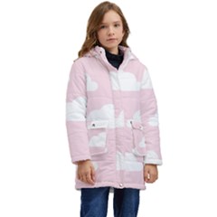 Clouds Pink Pattern Kids  Hooded Longline Puffer Jacket by ConteMonfrey