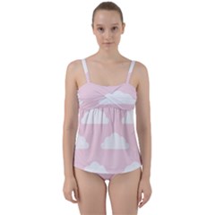 Clouds Pink Pattern Twist Front Tankini Set by ConteMonfrey