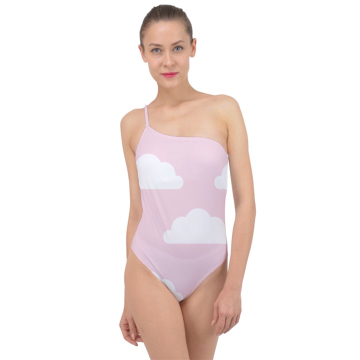 Clouds Pink Pattern Classic One Shoulder Swimsuit