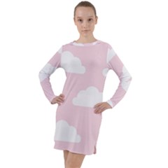 Clouds Pink Pattern Long Sleeve Hoodie Dress