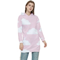 Clouds Pink Pattern Women s Long Oversized Pullover Hoodie