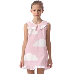 Clouds Pink Pattern Kids  Pilgrim Collar Ruffle Hem Dress by ConteMonfrey