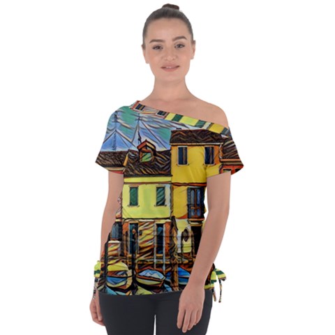 Colorful Venice Homes - Venezia, Italy Off Shoulder Tie-up T-shirt by ConteMonfrey