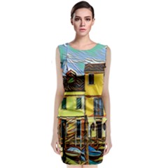 Colorful Venice Homes - Venezia, Italy Sleeveless Velvet Midi Dress