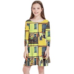 Colorful Venice Homes - Venezia, Italy Kids  Quarter Sleeve Skater Dress by ConteMonfrey