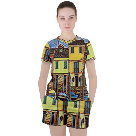 Colorful Venice Homes - Venezia, Italy Women s T-shirt And Shorts Set by ConteMonfrey