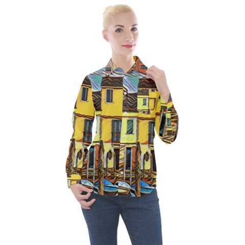 Colorful Venice Homes - Venezia, Italy Women s Long Sleeve Pocket Shirt by ConteMonfrey