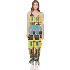 Colorful Venice Homes - Venezia, Italy Sleeveless Tie Ankle Chiffon Jumpsuit by ConteMonfrey