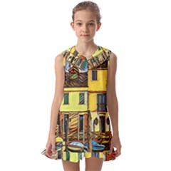 Colorful Venice Homes - Venezia, Italy Kids  Pilgrim Collar Ruffle Hem Dress by ConteMonfrey