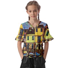 Colorful Venice Homes - Venezia, Italy Kids  V-neck Horn Sleeve Blouse by ConteMonfrey