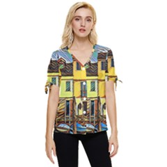 Colorful Venice Homes - Venezia, Italy Bow Sleeve Button Up Top by ConteMonfrey