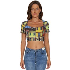 Colorful Venice Homes - Venezia, Italy Short Sleeve Square Neckline Crop Top  by ConteMonfrey