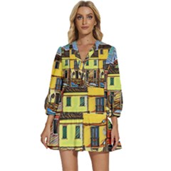 Colorful Venice Homes - Venezia, Italy V-neck Placket Mini Dress by ConteMonfrey