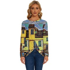 Colorful Venice Homes - Venezia, Italy Long Sleeve Crew Neck Pullover Top by ConteMonfrey