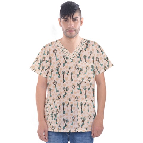 Romantic Heart Keys Men s V-neck Scrub Top by ConteMonfrey