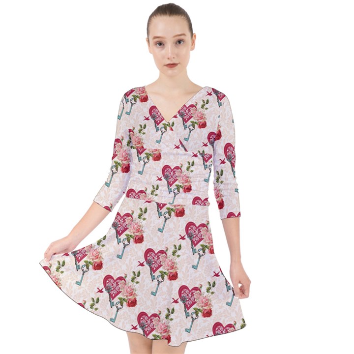 Key To The Heart Quarter Sleeve Front Wrap Dress