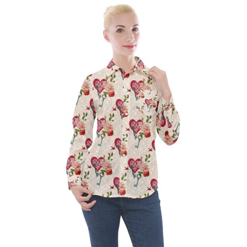 Key To The Heart Women s Long Sleeve Pocket Shirt by ConteMonfrey