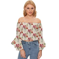 Key To The Heart Off Shoulder Flutter Bell Sleeve Top