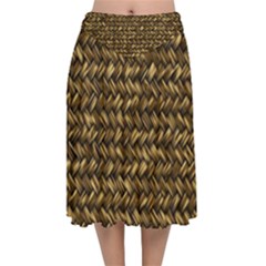 Straw Like Country Side  Velvet Flared Midi Skirt