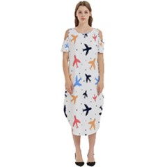 Cute airplanes planes Cold Shoulder Loose Fit Dress With Pockets