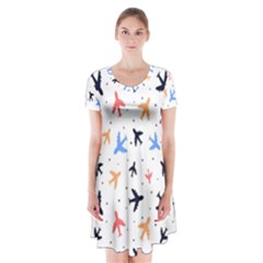 Cute airplanes planes Short Sleeve V-neck Flare Dress