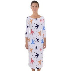 Cute airplanes planes Quarter Sleeve Midi Bodycon Dress