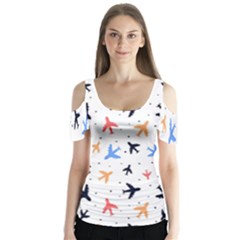 Cute airplanes planes Butterfly Sleeve Cutout T-Shirt 