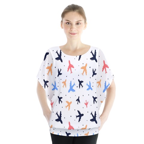 Cute Airplanes Planes Batwing Chiffon Blouse by ConteMonfrey