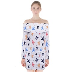 Cute airplanes planes Long Sleeve Off Shoulder Dress