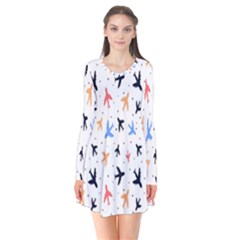 Cute airplanes planes Long Sleeve V-neck Flare Dress