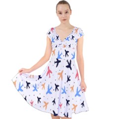 Cute airplanes planes Cap Sleeve Front Wrap Midi Dress