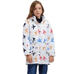 Cute airplanes planes Kids  Hooded Longline Puffer Jacket