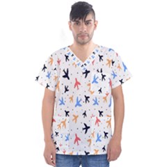 Cute airplanes planes Men s V-Neck Scrub Top