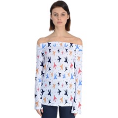 Cute airplanes planes Off Shoulder Long Sleeve Top