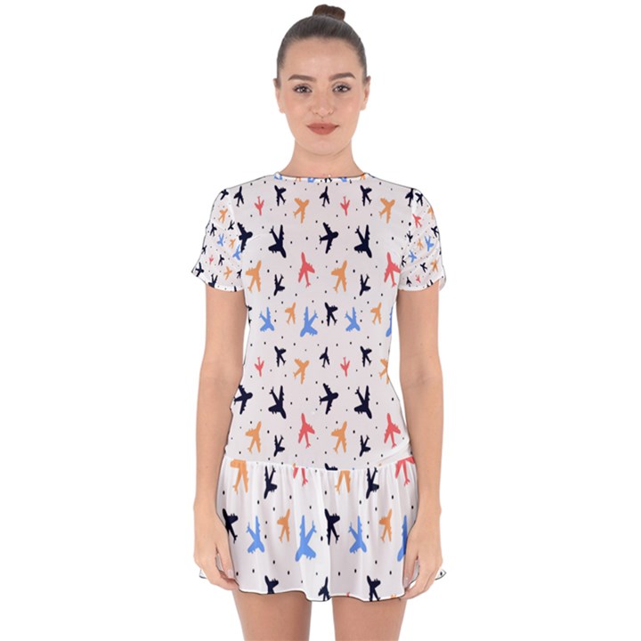 Cute airplanes planes Drop Hem Mini Chiffon Dress