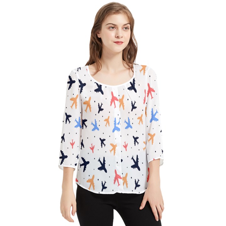 Cute airplanes planes Chiffon Quarter Sleeve Blouse